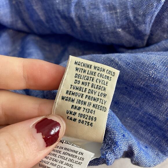 LL Bean Women's Blue Linen Tunic Top Est. Size L Coastal Nautical‎ Preppy Flowy - Picture 6 of 10